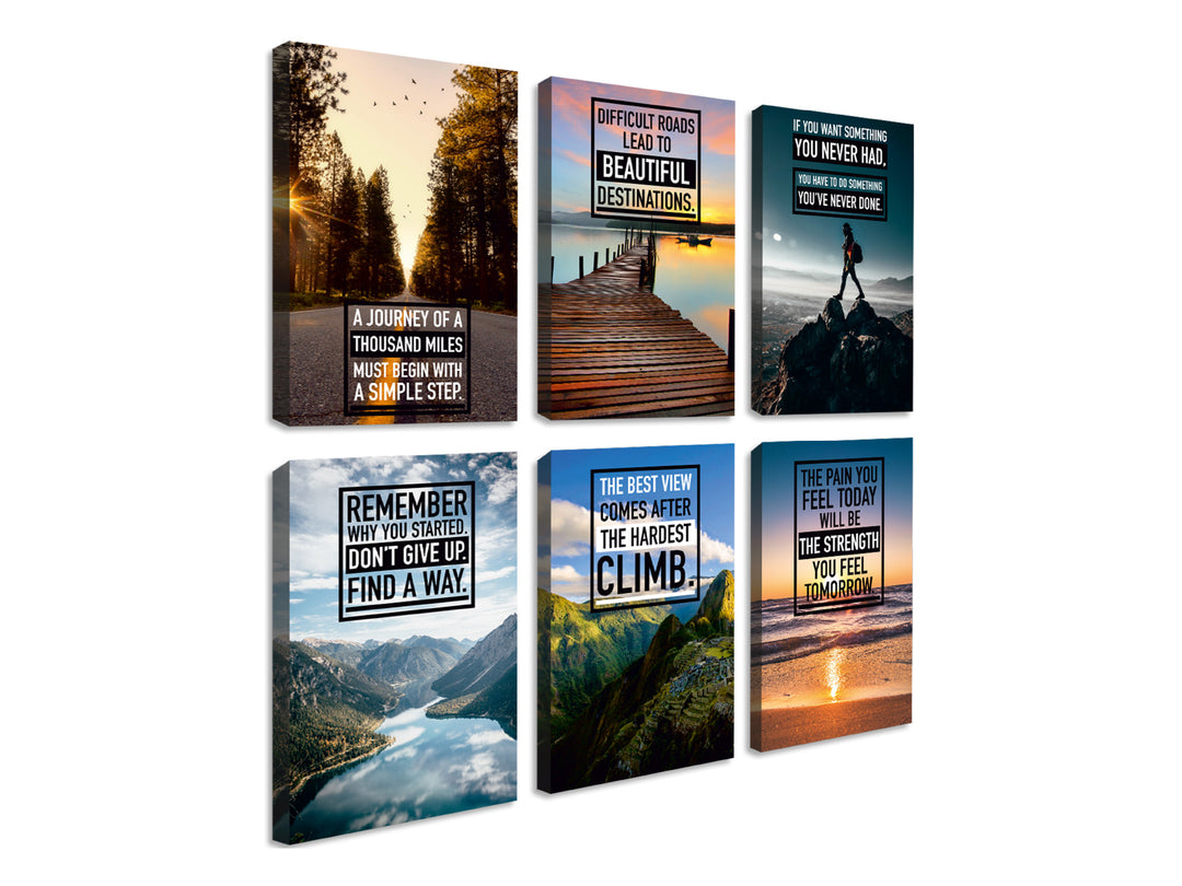 Throwbacktraits Motivational Canvas Wall Art – Set of 6 Inspirational Prints with Uplifting Phrases & Vibrant Images, Eco-Friendly & Framed, Ready to Hang for Office, Living Room & Bedroom Décor