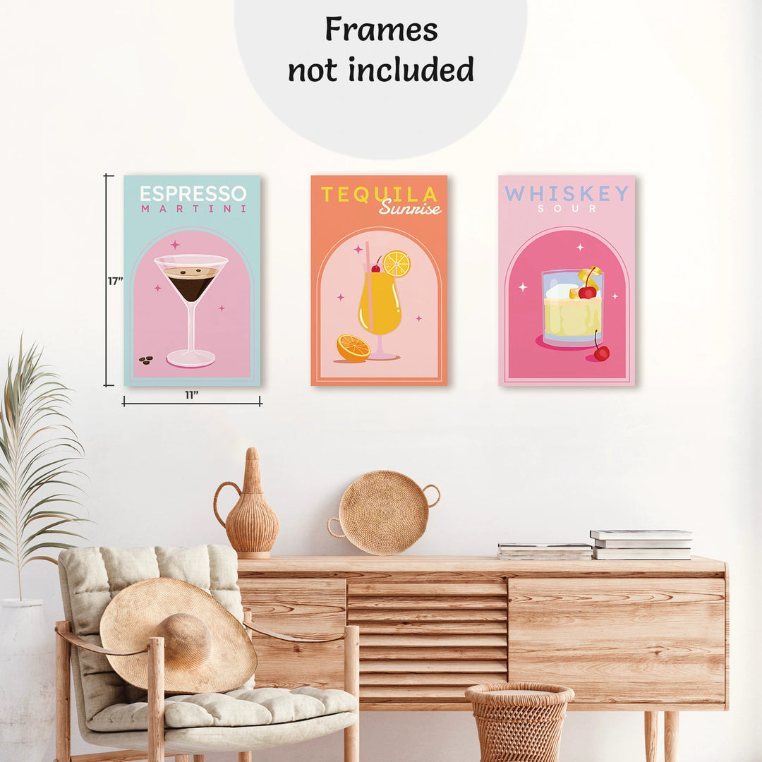 Cocktail Posters For Preppy Wall Art - 11x17" (set of 6)