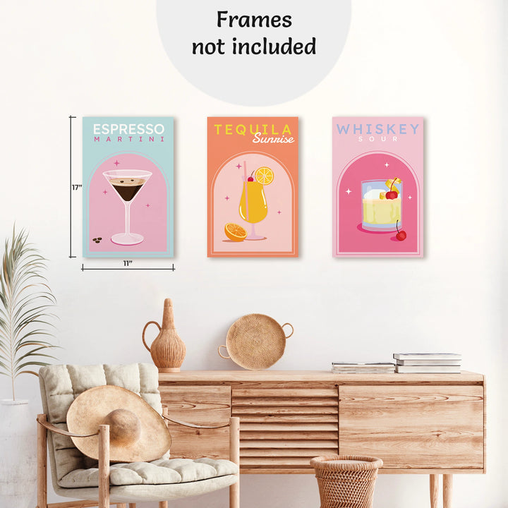 Cocktail Posters For Preppy Wall Art - 11x17" (set of 6)